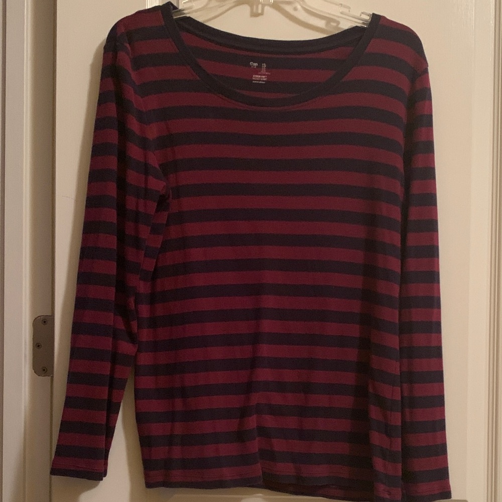 GAP Women's Long Sleeve Striped Tee - Navy and wine color